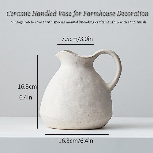 White Ceramic Vase with Handle for Flowers and Decor