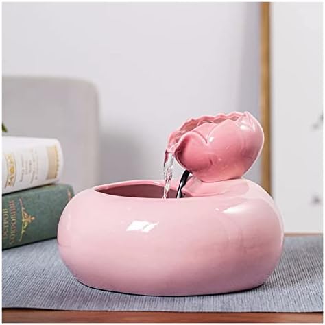 Pink Ceramic Tabletop Water Fountain with Zen Design