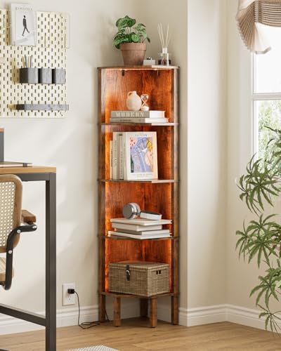 5 Tier Corner Bookshelf with LED Light and Storage