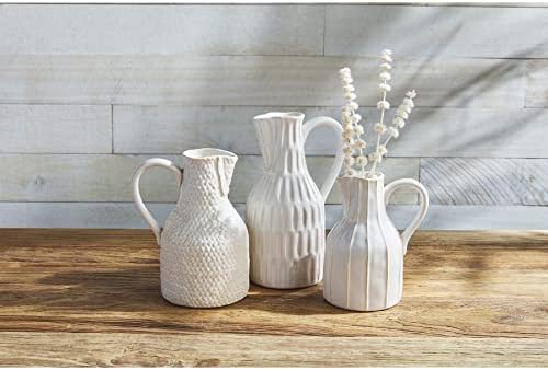 Mud Pie Cream Stoneware Jug Bud Vase Medium