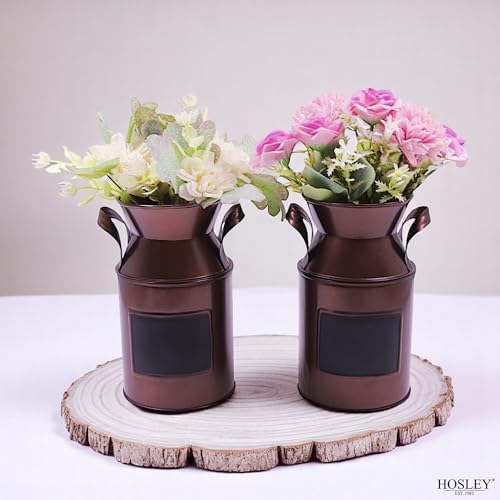Hosley Set of 2 Antique Bronze Metal Chalkboard Milk Can Vase