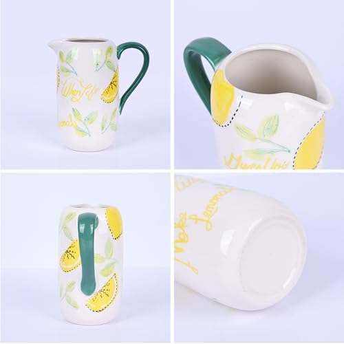 Floral Ceramic Pitcher Vase with Handle