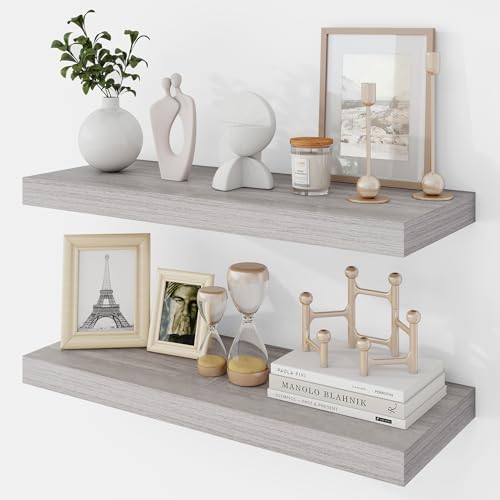 24 Inch Floating Shelves Set of 2 Gray Rustic Design