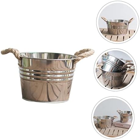 BESPORTBLE Rustic Bucket Vase with Hemp Rope Handle
