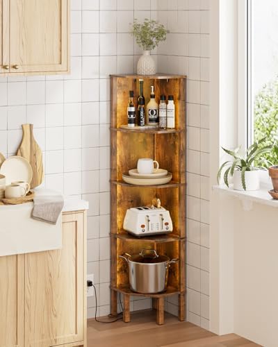 5 Tier Corner Bookshelf with LED Light and Storage