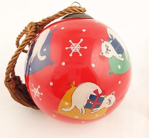 Handcrafted Painted Glass Ornament with Gift Box Sleepy Kitten Decor