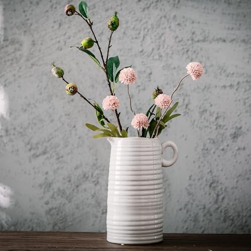 White Ceramic Vase with Handle Modern Farmhouse Decor