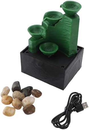 Tabletop Fountain with LED Light and Stones for Office and Bedroom