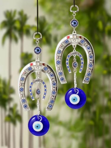 Tied Ribbons Evil Eye Hanging Ornament Set - 2 Pcs 10 Inch Metal