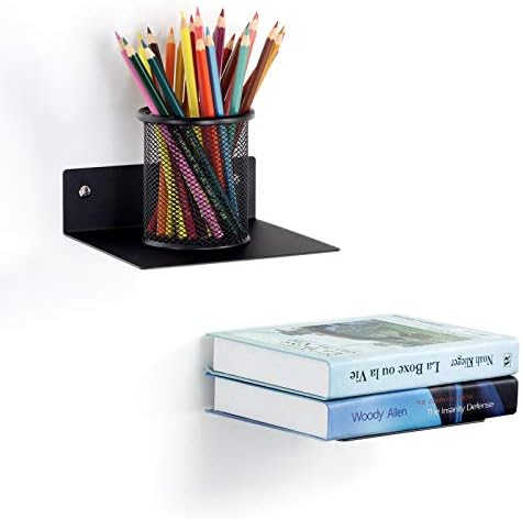 ELSKERHOME Small Floating Shelf Set of 2 Black Metal Book Shelves