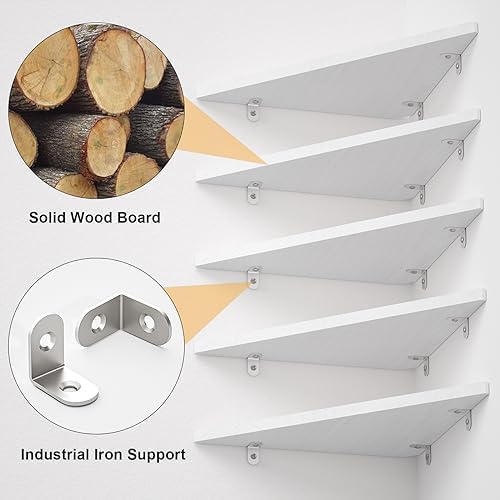 Love-KANKEI Set of 5 Corner Floating Shelves Rustic Wood