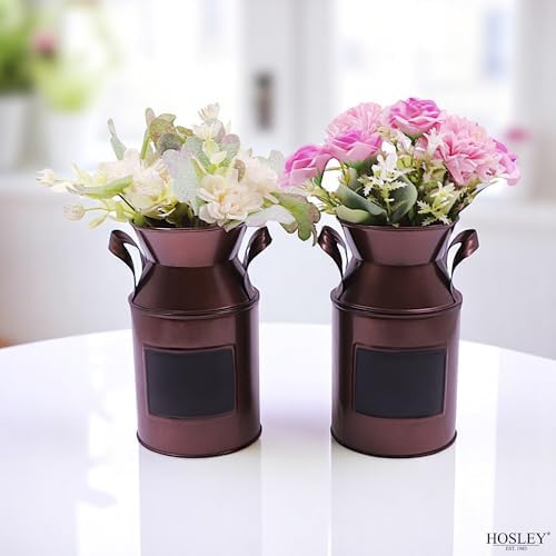 Hosley Set of 2 Antique Bronze Metal Chalkboard Milk Can Vase
