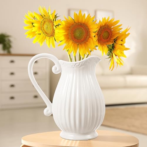 Alipis White Ceramic Pitcher Vase with Handle