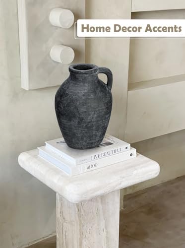 Ceramic Black Rustic Farmhouse Vase 9 Inch Decor