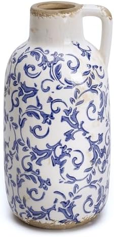 Blue and White Ceramic Vase with Crackle Glaze