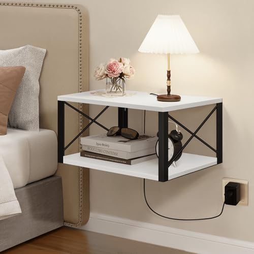 Homode Floating Night Stand White Modern Wall Mount Shelf