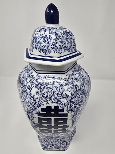 14 Inch Classic Blue and White Porcelain Ginger Jar Vase