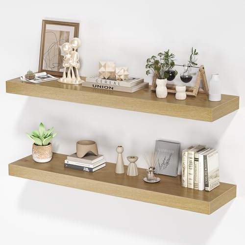 Set of 2 Floating Shelves Wall Mounted Oak 36x8x15