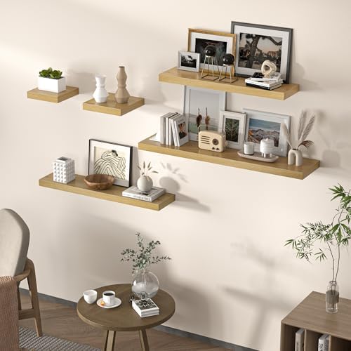 Set of 2 Floating Shelves Wall Mounted Oak 36x8x15