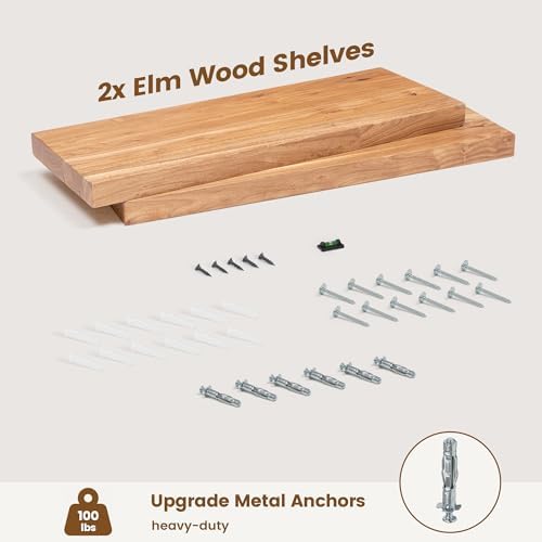 Venusmiles Rustic Elm Wood Floating Shelves Set of 2