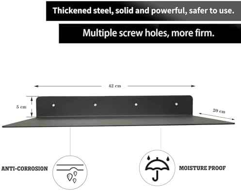 Heavy Duty Black Linear Metal Wall Shelf for Modern Living Room