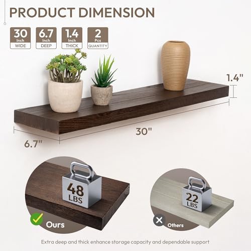 Marsmiles 30 Inch Floating Shelves with Hidden Brackets 2 Pack