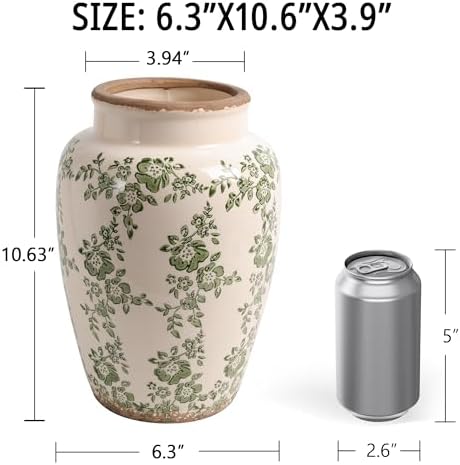 Ronasip Retro Ceramic Vase Green 10 Inch