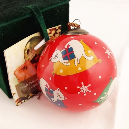 Handcrafted Painted Glass Ornament with Gift Box Sleepy Kitten Decor