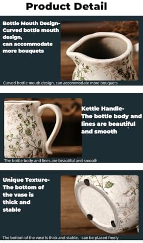 Beige Green Ceramic Vase with Handle for Home Decor