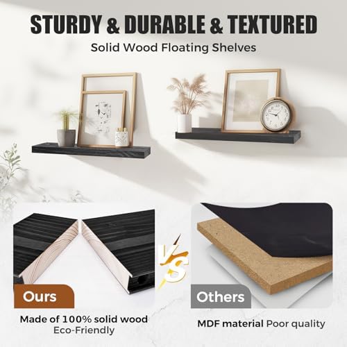 Floating Wall Shelves 2 Pack Rustic Black 16 Inch