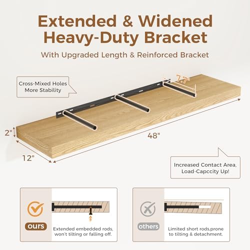48 Inch Floating Shelf with 12 Inch Depth for Wall Storage