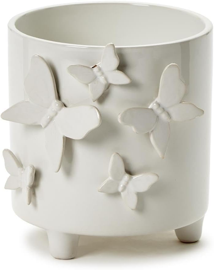 Twos Company Butterfly Footed Cachepot Vase 575 Inch Ceramic White