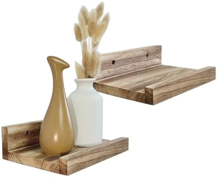 Z Metnal Small Floating Shelves Natural Wood 8x55 Inch 2 Pcs