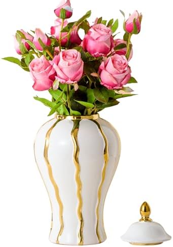 White Gold Ginger Jar with Lid Ceramic Vase