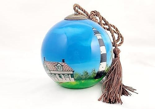 Hand Painted Lighthouse Glass Ornament - Unique Artisan Decor
