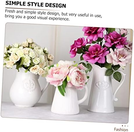 Unomor 1pc Elegant White Ceramic Flower Vase with Textured Design