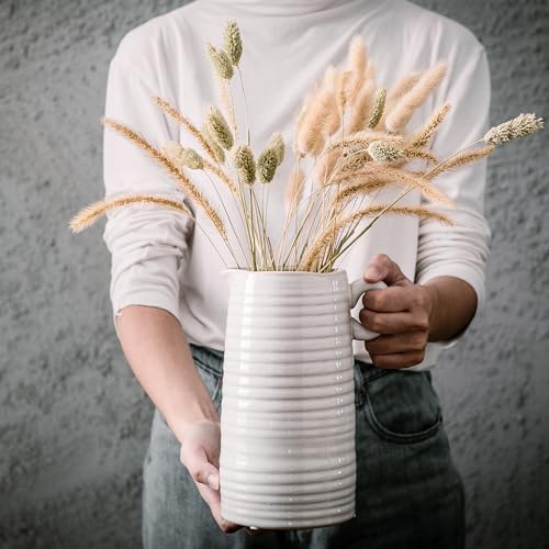 White Ceramic Vase with Handle Modern Farmhouse Decor