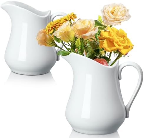 Domensi 2 Pcs 34oz White Ceramic Pitcher Vase