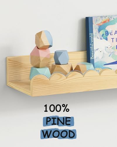 Harwaya Scalloped Wall Bookshelf 4-Pack Natural Pine