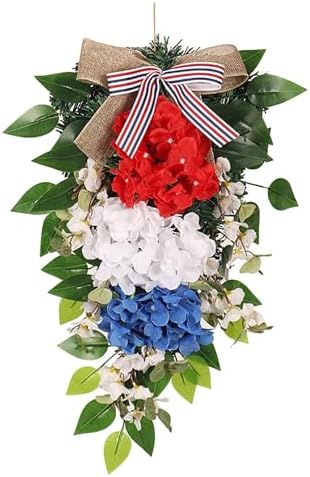 197inch Patriotic Teardrop Wreath Red White Blue Hydrangea