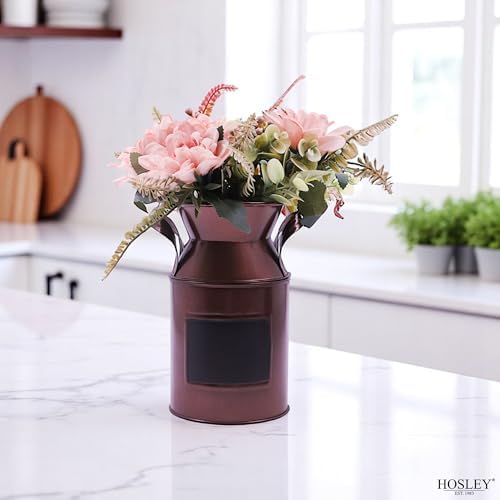 Hosley Set of 2 Antique Bronze Metal Chalkboard Milk Can Vase