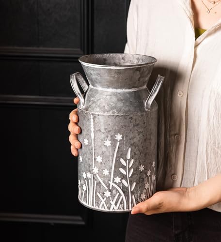 Vintage Galvanized Metal Milk Can Flower Vase