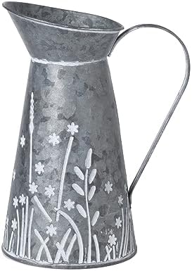 Vintage Galvanized Metal Pitcher Vase with Handle