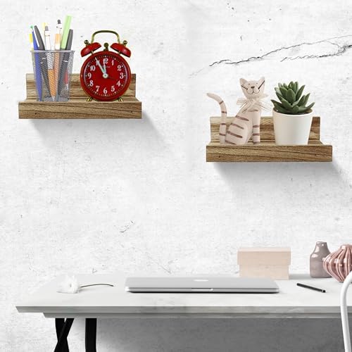 Z Metnal Small Floating Shelves Natural Wood 8x55 Inch 2 Pcs