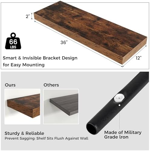 Venusmiles 36 Inch Wide Floating Wall Shelf - Brown