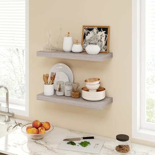 24 Inch Floating Shelves Set of 2 Gray Rustic Design