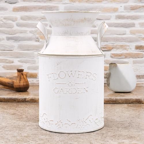 Hosley 10 Inch High Metal White Milk Can