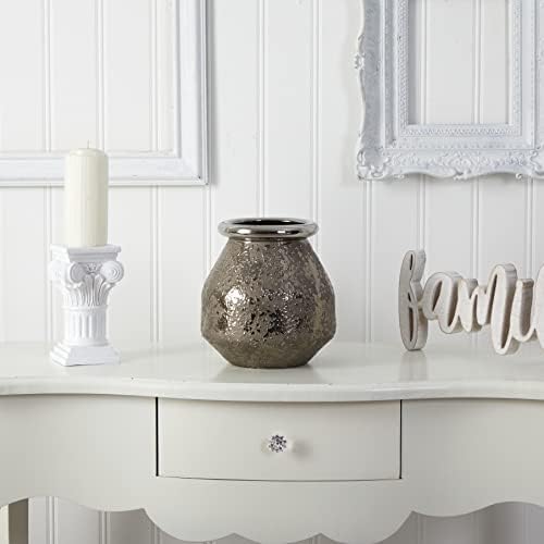 Nearly Natural 95in Textured Bronze Vase with Silver Rim