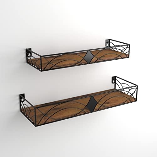 MEBRUDY Floating Shelves Set of 2 Rustic Wall Shelves with Rhombic Design