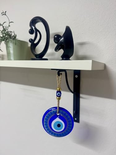 Evil Eye Hanging Wall Ornament - Handmade Blue Glass Amulet with Star Design
